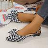 Fashion Pointed Toe Butterfly-knot Women's Fashion Low Heel Sandals Spot Checkered Office Ladies Flat Sandals Elegant Ankle Straps Shoes