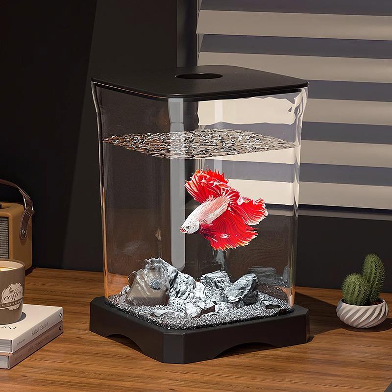 Creative Betta Fish Ecological Desktop Tank with Night Light Decoration.