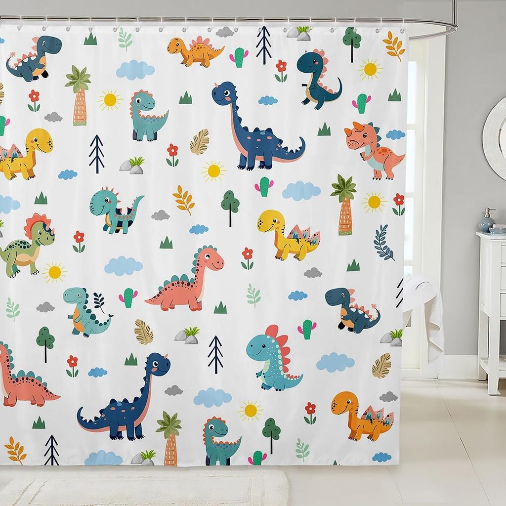 Cartoon Dinosaur Shower Curtain Bath Screen Kids Bathroom Curtains Waterproof Polyester Home Decoration with Hooks