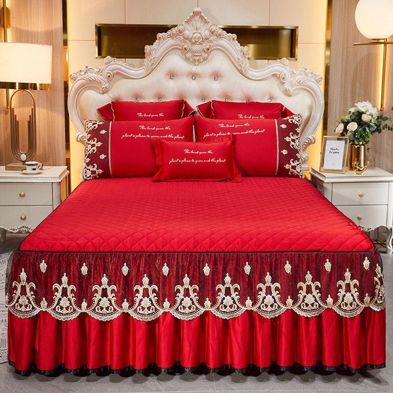 Kesha European Bedspread Cover Single-piece Bed Skirt Three-piece Set Padded Thickened Simmons Protective Cover 1.5m 1.8m Dream Field