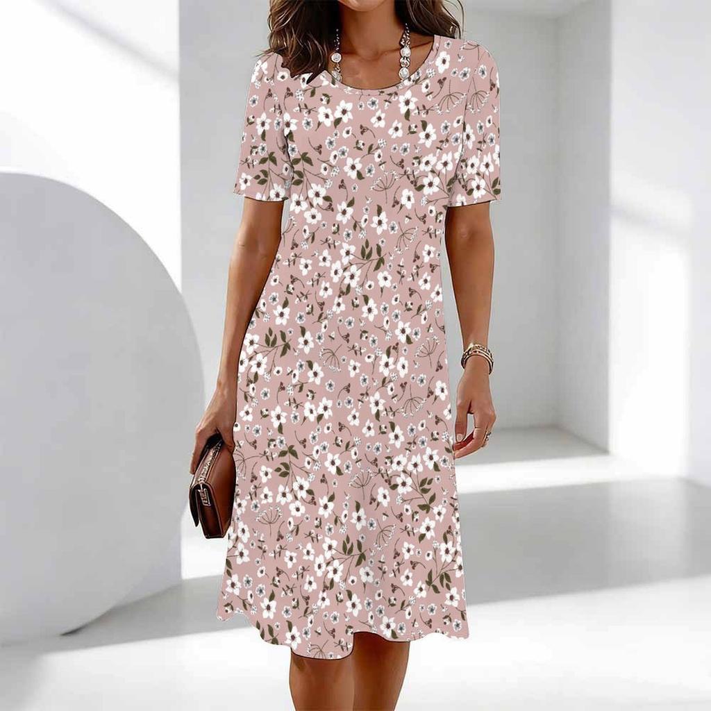 Women's Fashion Graceful Beautiful A Bud Just Ready To Burst Summer Spring Short Sleeve O-Neck Casual Dresses