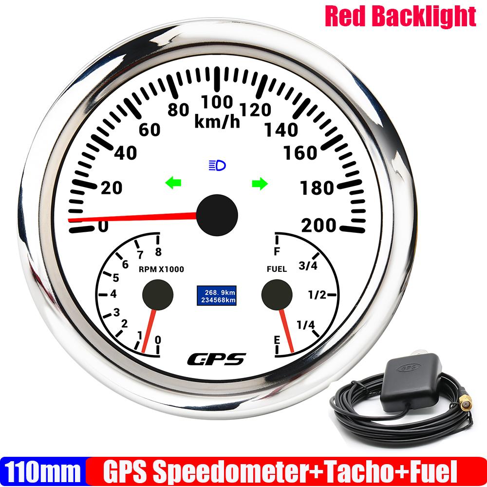 ZMFJH Multifunctional 110MM Gauge Red LED GPS Speedometer+Tachometer+Fuel Level Meter Indicator High Beam Turn Left Right Light
