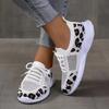 Women's casual sports shoes New leopard print round head lace-up flat bottom comfortable mesh women's shoes