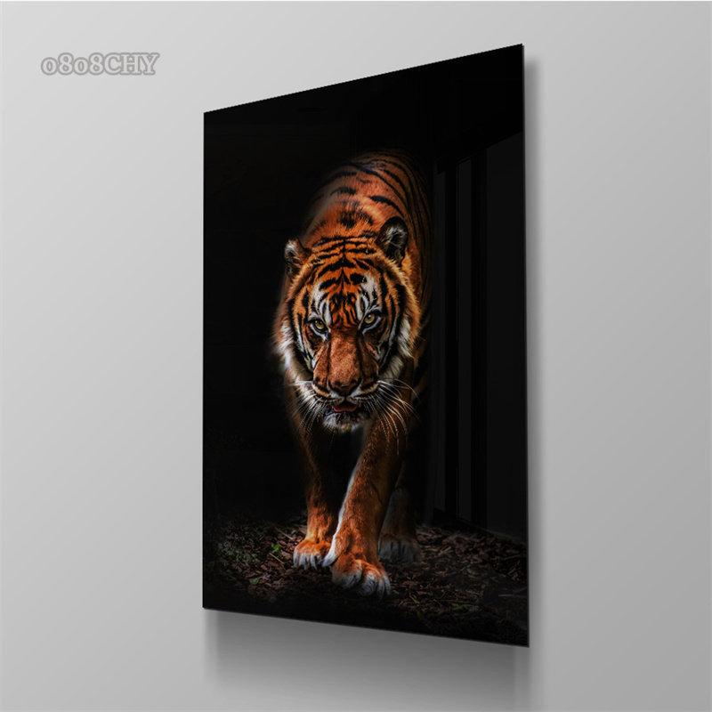 Naturaleza animales salvajes leopardo León Tigre en lienzo oscuro pintura impresiones HD pared arte carteles imagen moderna decoración para sala de estar Mural