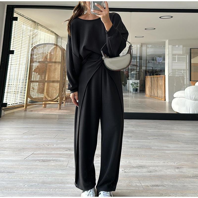 

2025 Весна Новинка Вязаный Топ-халтер Однотонный Свитер Толстовка Брюки Костюм XL чёрный