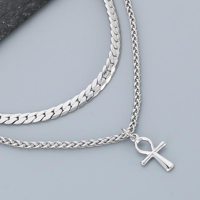 Creative Double Chain Cross Men s Necklace Women Hip Hop Simple Stainless Steel Blade Chain Necklace Accessories Trendy Jewelry