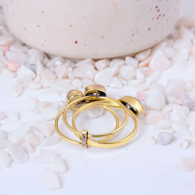 Labradorite Stacking Ring Set, Raw Gemstone Brass Ring, Dainty Boho Jewelry, Minimalist Stone Ring, Spiritual Protection Gift for Her