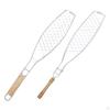 Fish Grilling Basket Practical with Wooden Handle for Camping Shrimp Outdoor Flat