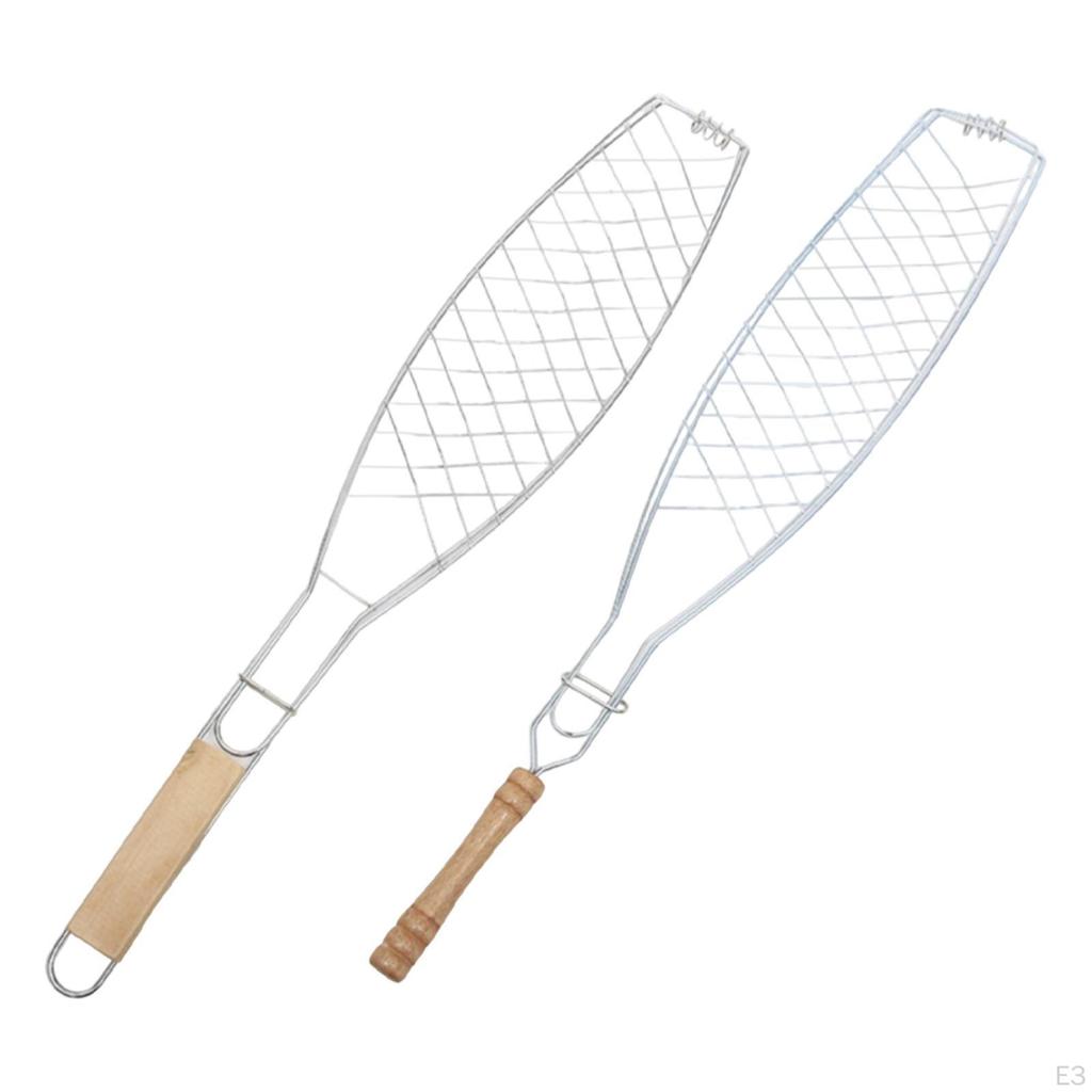 Fish Grilling Basket Practical with Wooden Handle for Camping Shrimp Outdoor Flat