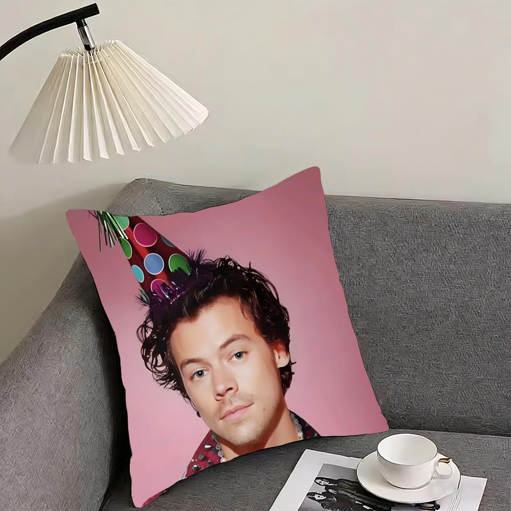 Styles H-Harry Styles British singer Cushion Cover Reversible Plush Pillow Cover – For car, sofa, bedroom, perfect as a gift.