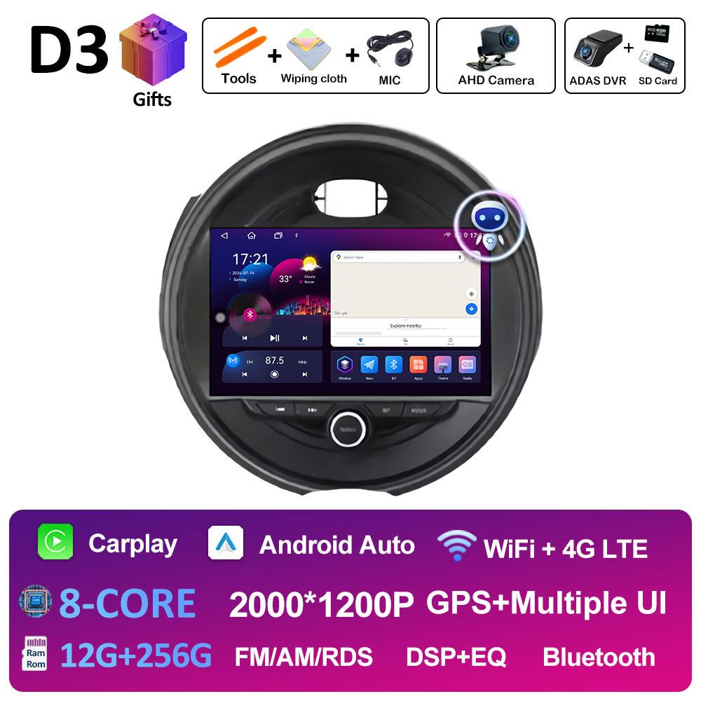 For BMW Mini Cooper Car Multimedia Audio Video Player Android OS Wireless Carplay DSP Stereo QLED IPS Screen Bluetooth Head Unit