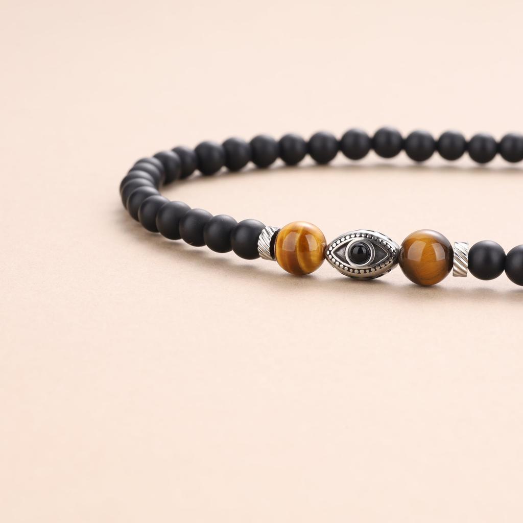 COAI Evil Eye Matte Onyx Tiger Eye Bracelet Necklace for Men and Women 108-Bead