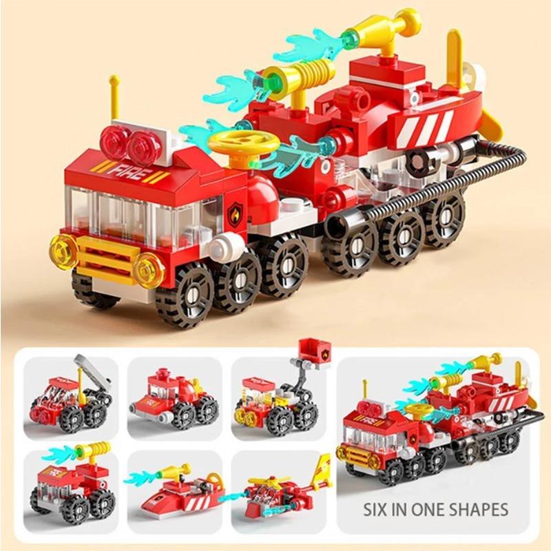 6-in-1 Micron Particle Fire Brigade Police Military Tank Building Block Children's Toy Assembly Children's Puzzle Toy