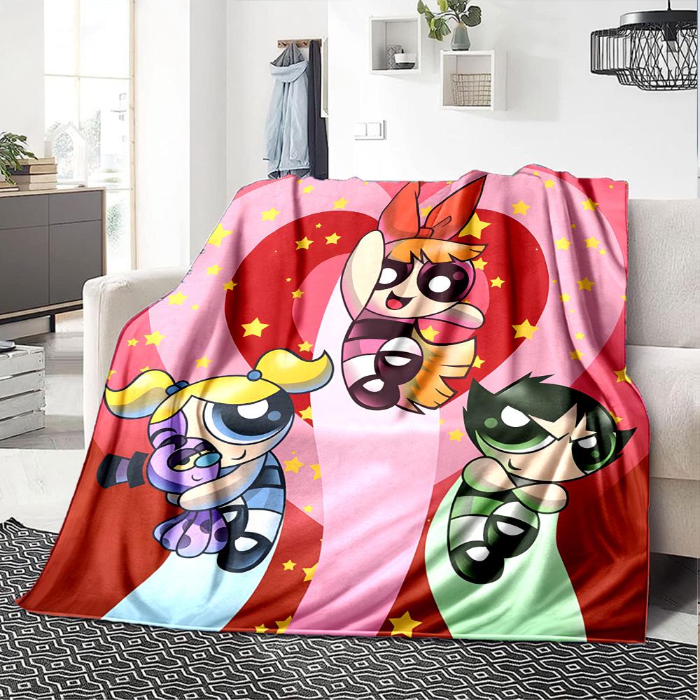 1pc Powerpuff3 Blanket, Gift, for Men and Women, Soft Blanket, Good for Sofa Bed Couch Travel, Lightweight Flannel Blanket