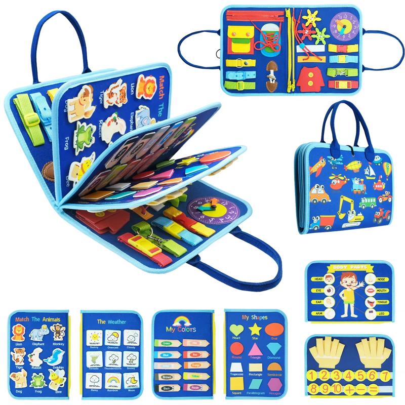 2025 New Montessori Toddler Busy Board Educational Activity for Basic Dress Motor Skills Sensory Baby Learning Toys for Travel