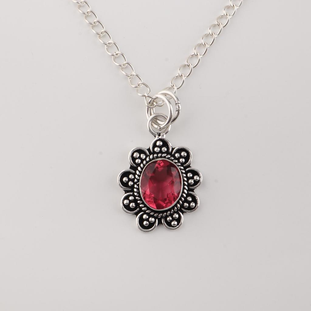 Pink Tourmaline Gemstone 925 Sterling Silver Jewelry Handcrafted Necklace Pendant 1.37" For Thanksgiving CP-40-14