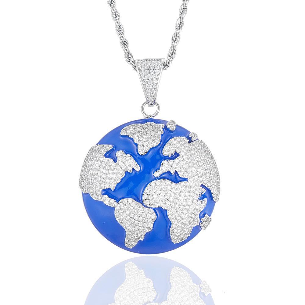 New Jewelry Copper Micro Inlaid Zircon Earth Pendant Necklace Rapper