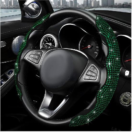 2PCS Steering Wheel Cover, Sparkling Rhinestone Segmented Steering Wheel Protector Fit 14-15.6 Inch, Non-Slip Wheel Wrap Cover Bling Car Interior