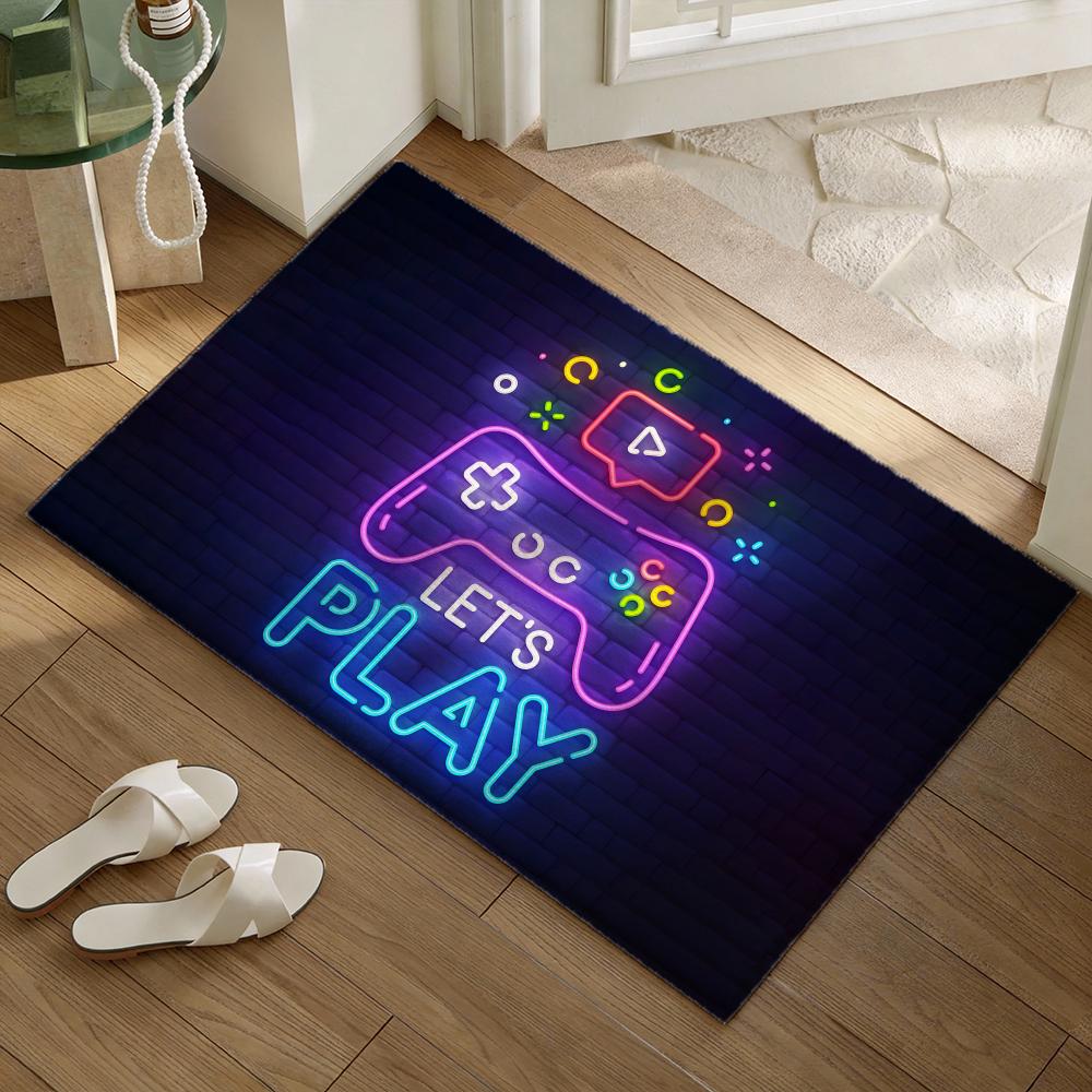 Neon Gamepad Game Zone Floor Mat Soft Flannel Non-Slip Door Mat - Thickened Rug for Living Room Home Decor