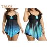 2Pcs/Set Women Swimsuit Padded Sling Irregular Flowy Hem Tops Belly Control Swimming Trunks Set Plus Size Swimwear