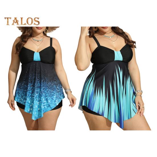 2Stk/Set Damen Badeanzug Gepolsterter Träger Unregelmäßiger Fließender Saum Oberteile Bauchkontrolle Badehosen Set Übergröße Bademode