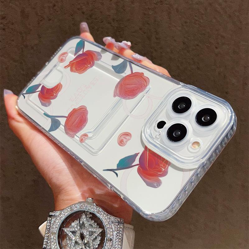 Card Slot Holder Silicone Wallet Pocket Case For Samsung A06 A16 A54 Xiaomi Redmi Note 12 13 14 Vivo V27E V27 Infinix Smart 7 Cover Clear Phone Bumper