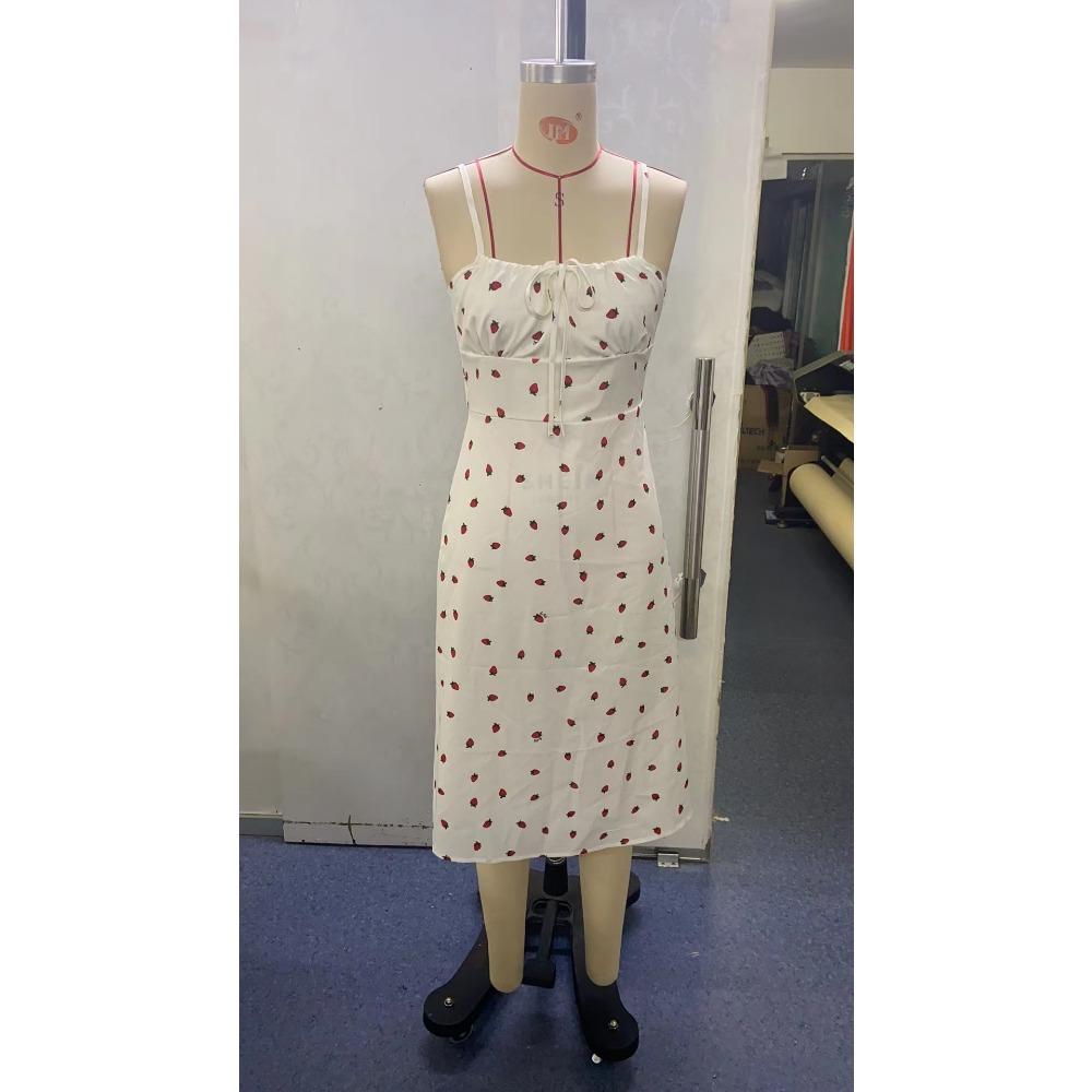 Summer Women's Strawberry Printed Halter Mid-Length Sexy Backless Dresses