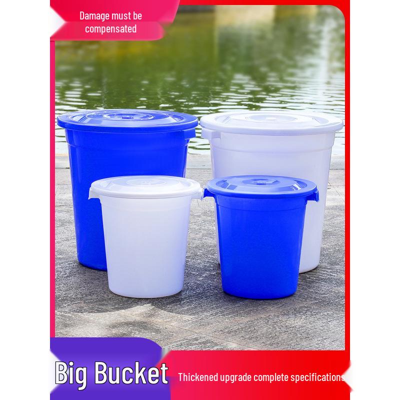 Durable Round Plastic Bucket with Lid for Household Water Storage, Large & Extra-Large Capacity
