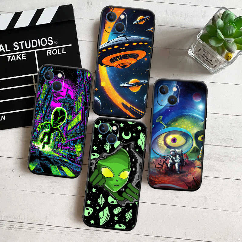 MH140 Space Alien UFO Phone Shell Case for iPhone 7 8 11 12 13 14 15 16 17 16E XS Pro Max XR X SE Air