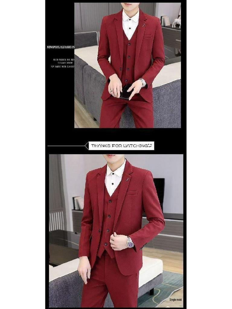 Korean Style Slim Fit Men's Three-Piece Business Suit for Teenagers