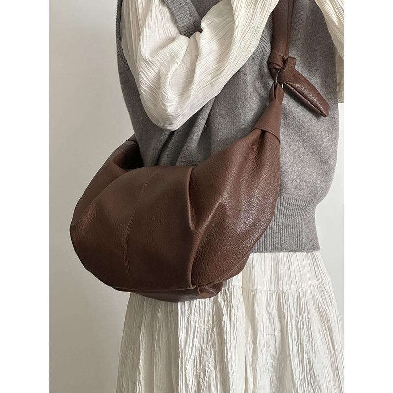 Koreańska Retro Miękka Skóra Plisowana Torba Crossbody Croissant