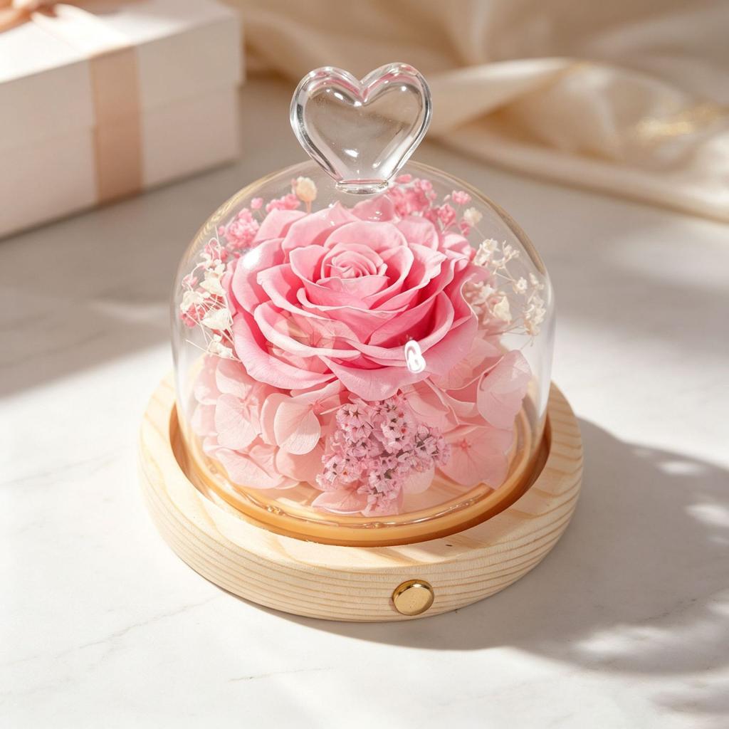 Caja de Regalo Flor Eterna Rosa Terminada Cubierta de Cristal Amor Rosa Flor Eterna Caja de Regalo Terminada Floral Regalo Punto
