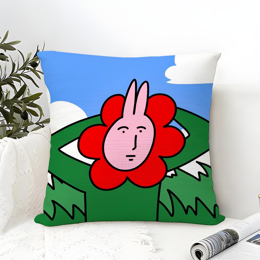 Cartoon Pink Funny Rabbit Friends 2 Pillow Case Linen Pillow Case Sofa Home Decor Cushion Cover Cushion Cove