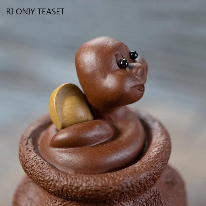 Chinese Yixing Purple Clay Tea Pet Handmade Zodiac Snake Statue Ornaments Animal Tea Figurine Crafts Home Tea Set Decors