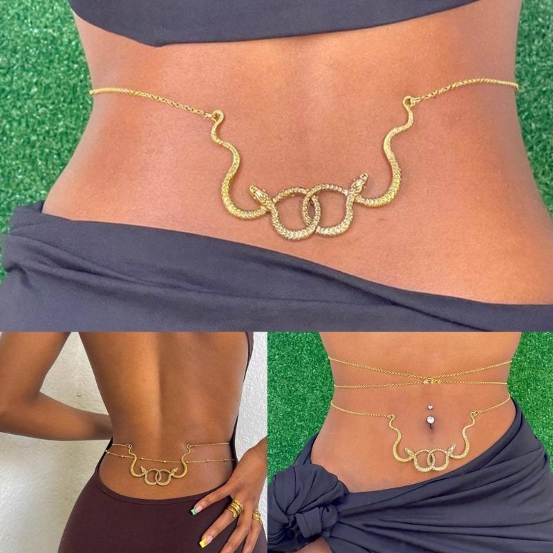 Metallic Double Snake Body Chain Women Waist Chain Belly Chain Waist Decors Party Waist Ornament Birthday Gift
