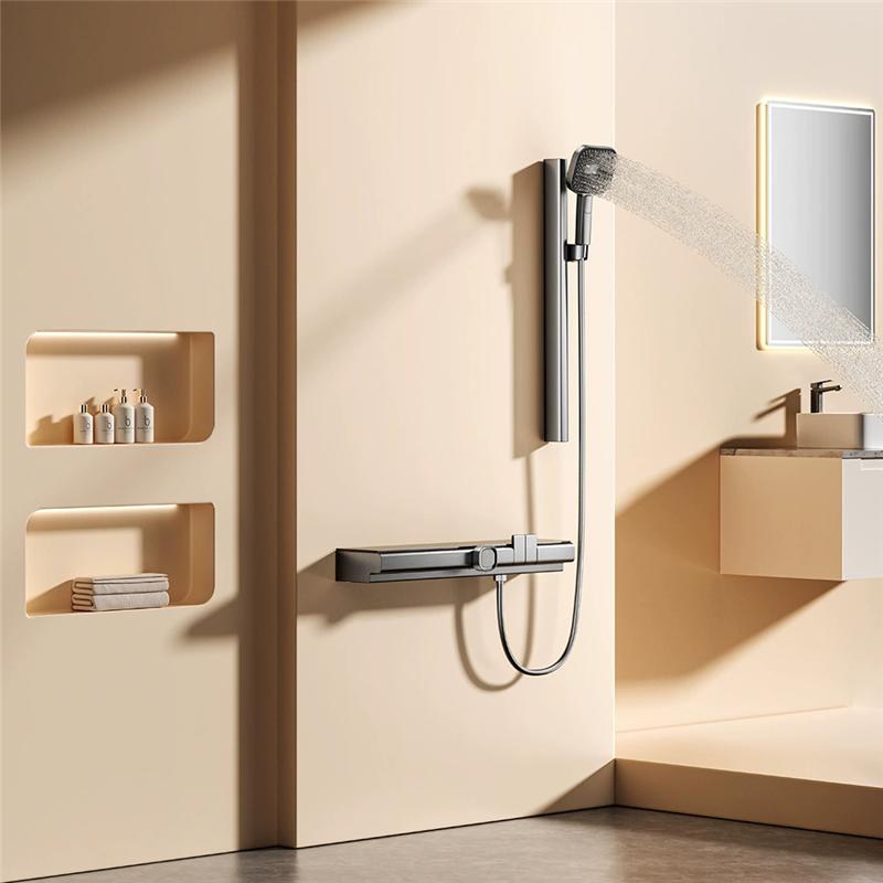 Tuqiu Gray Thermostatic Bathroom Shower Faucet Bathroom Mixer Faucet White Brass Bathroom Faucet  Set