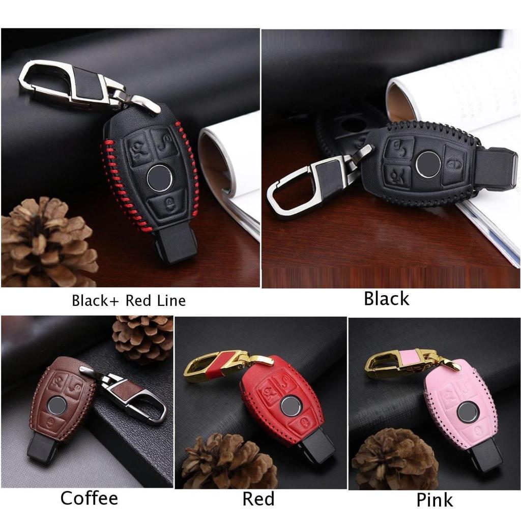 Leather Car Key Case Fob Cover Chain For Mercedes Benz Remote 2 or 3 Buttons Leather Car Key Case Fob Cover Chain For Mercedes Benz Remote 2 or 3 Buttons