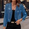 Women's Mesh 3/4 Sleeve Open Front Sequin Bolero Glitter Cropped Cardigan Jacket Cocktail Party Shrug Short Coats Sea Blue XXL New Arrival