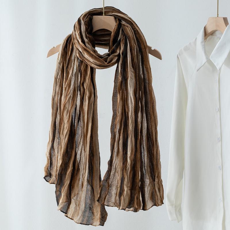 Women's Vintage Japanese Tie-Dye Cotton Linen Silk Scarf - Versatile, Lightweight, and Elegant for Spring and Autumn