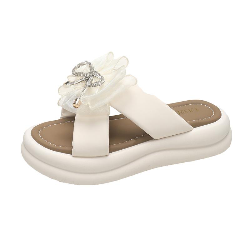 Bow Bear Women's Shoes Muffin Thick-soled One-word Drag Tide Beach Cool Slippers
