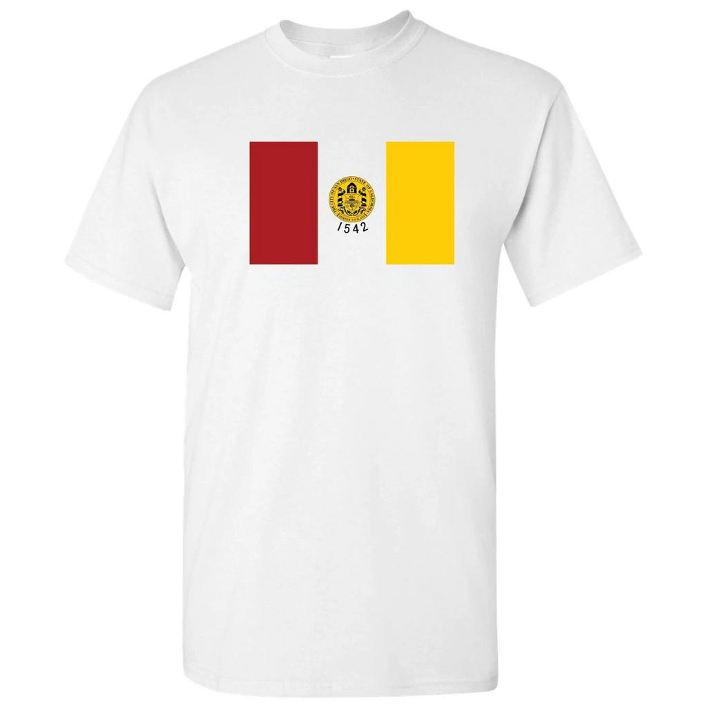 San Diego US City Flag Basic Cotton T-Shirt - White
