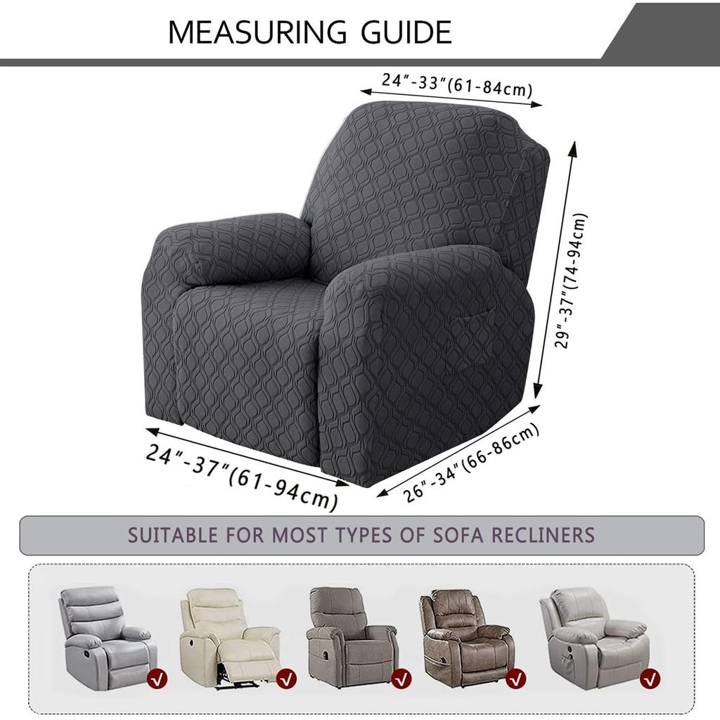 4-teiliger Stretch-Liegesessel-Überzug Jacquard-Liegesesselbezüge mit Seitentasche Rutschfest 1-Sitzer Sofa Möbelprotektoren