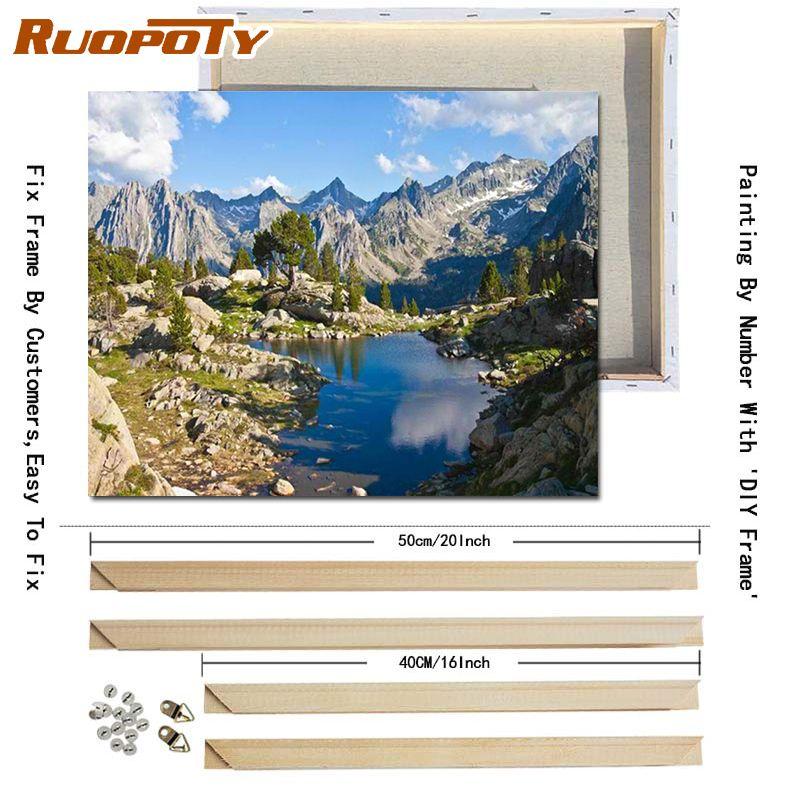 Ruopoty DIY Frame Painting By Numbers Mountain Oil Painting On Canvas Painting For Wall Decor Calligraphy Painting 40x50cm
