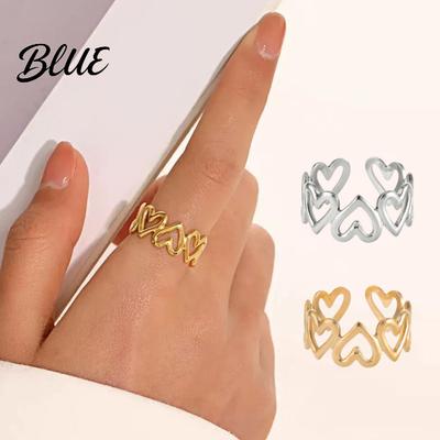 Adjustable Opening Ring Women Anti-Oxidation Lightweight Comfortable Open Hollow Heart