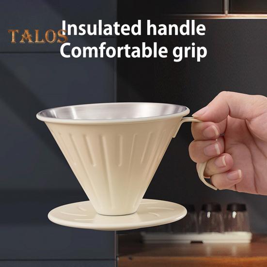 Coffee Filter Cone Stainless Steel Hand Drip Pour Over Coffee Funnel with Spiral Ribs Dishwasher Safe V-Shaped Coffee Filter for Most Coffee Makers