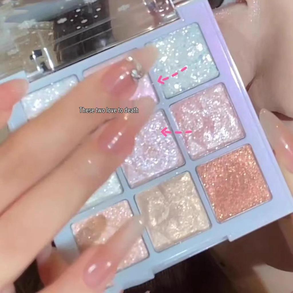 Worldly Wealth Flower: Super Sparkly Nine-Color Eyeshadow Palette with Shimmer and Pearlescent Glitter Highlights for Kids' Eye Makeup.