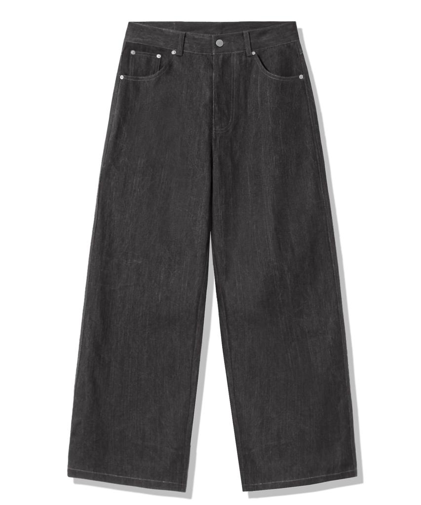 TRILLION Rain Slub Semi-Wide Denim Pants_Black