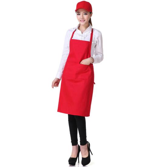 Solid Color Back Self-Tie Kitchen Restaurant Cooking Bib Apron with Pocket