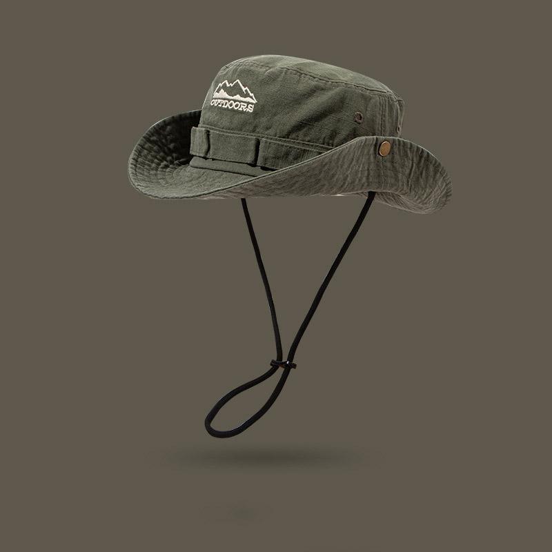

Summer Outdoor Mountaineering Hat For Men Women Sun Protection Bucket Cap Soild Color Drawstring Fisherman Caps Large Brim Visor one size зелений