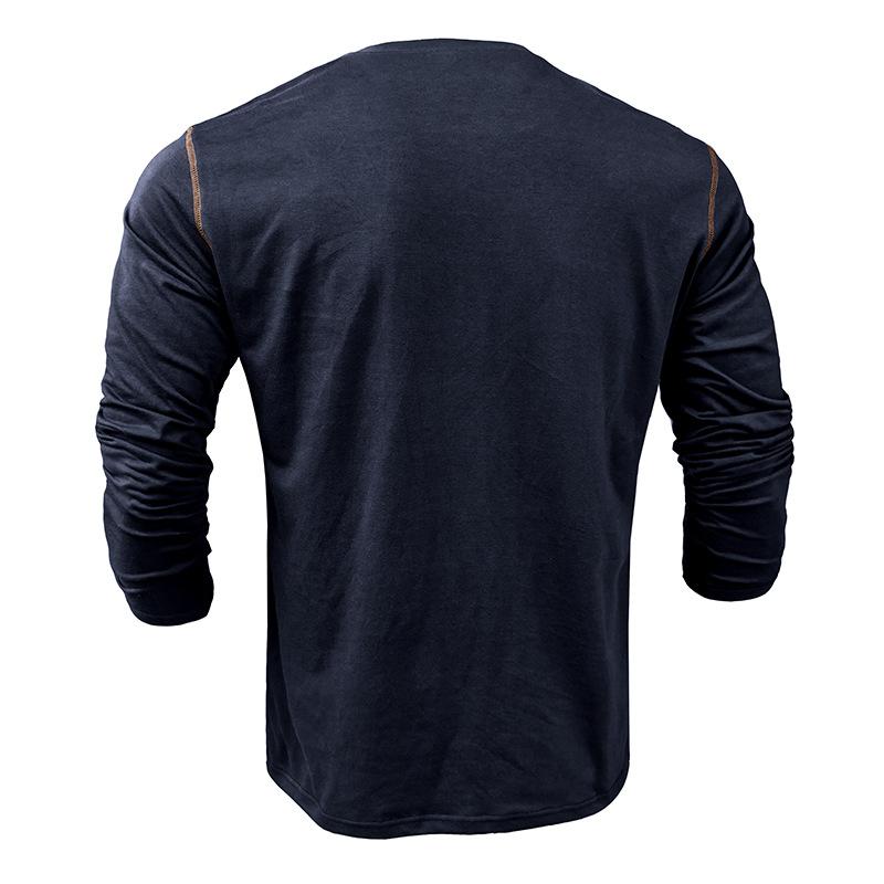 European and American Style Men's Henry Shirt Long Sleeve T-shirt Spring Autumn Color-block Knitted Button Top